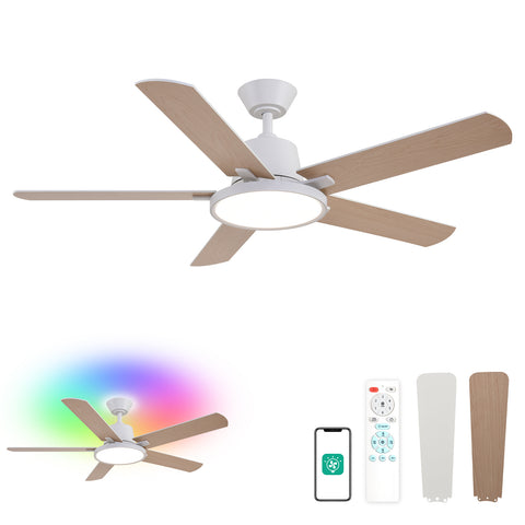 52" Orison Ceiling Fans with Lights, Low Profile Ceiling Fan with RGB Backlight, Remote/APP Control