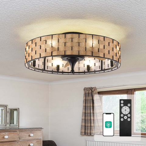 24" Orison Flush Mount Ceiling Fan With Light With 8 Bulbs - APP/Remote Control
