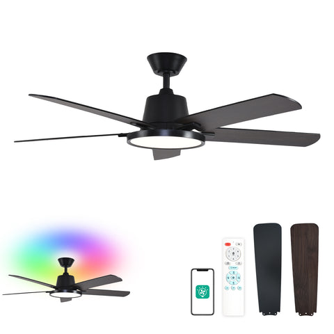 52" Orison Ceiling Fans with Lights, Low Profile Ceiling Fan with RGB Backlight, Remote/APP Control