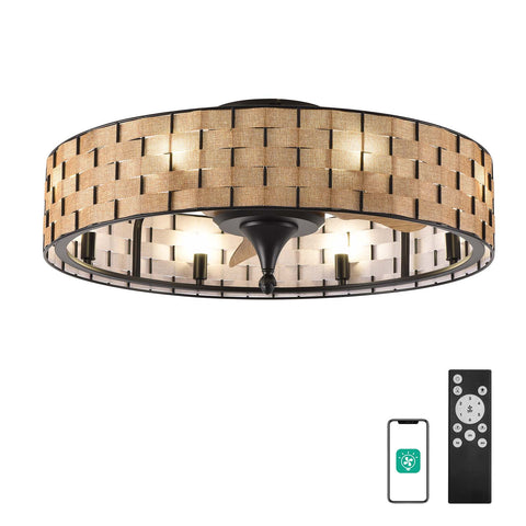 24" Orison Flush Mount Ceiling Fan With Light With 8 Bulbs - APP/Remote Control