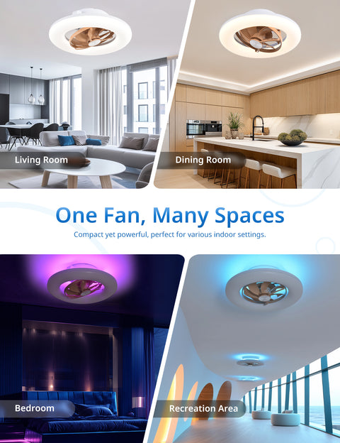 22" Orison 360° Oscillating Ceiling Fan with Light, 18° Rotating Smart RGB Backlight & Dimmable LED, Alexa & Google Compatible, APP/Remote Control