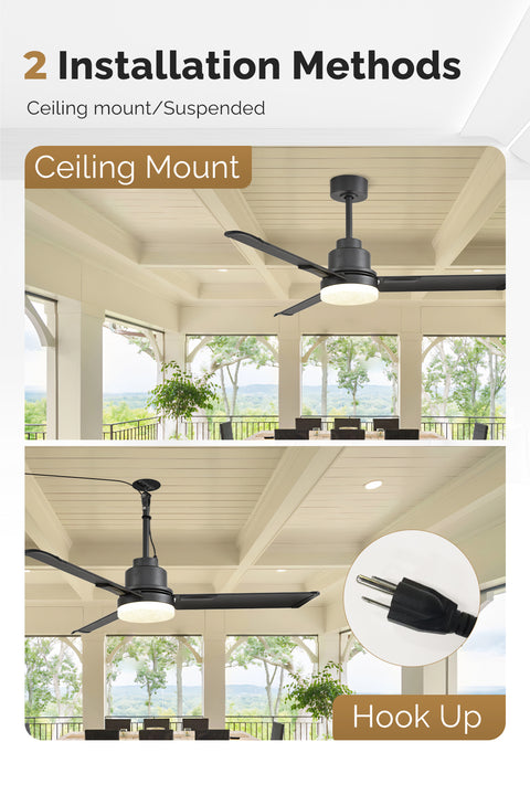 52" Orison Outdoor Ceiling Fan with Lights and Remote Control, Wet Rated Waterproof Gazebo Fan for Porch Patios Pavilion