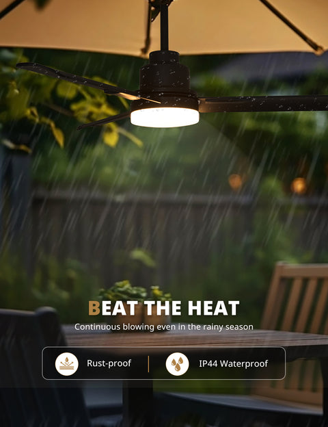 52" Orison Outdoor Ceiling Fan with Lights and Remote Control, Wet Rated Waterproof Gazebo Fan for Porch Patios Pavilion