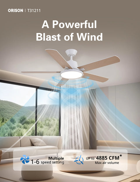 52" Orison Ceiling Fans with Lights, Low Profile Ceiling Fan with Remote/APP Control