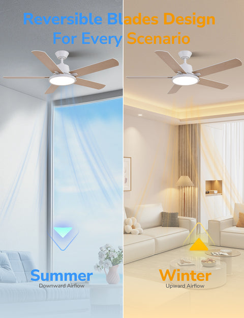 52" Orison Ceiling Fans with Lights, Low Profile Ceiling Fan with RGB Backlight, Remote/APP Control