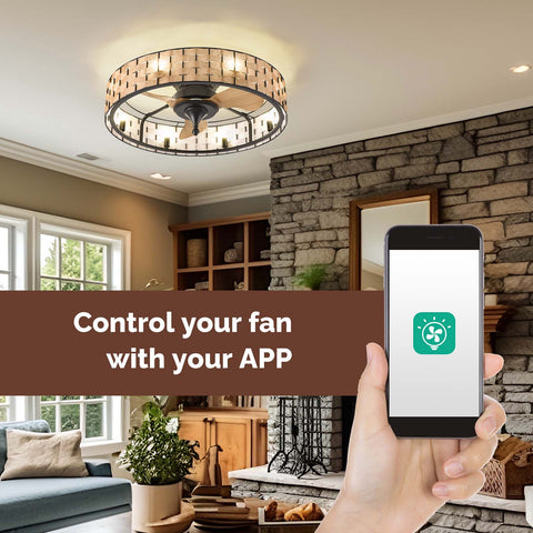 24" Orison Flush Mount Ceiling Fan With Light With 8 Bulbs - APP/Remote Control