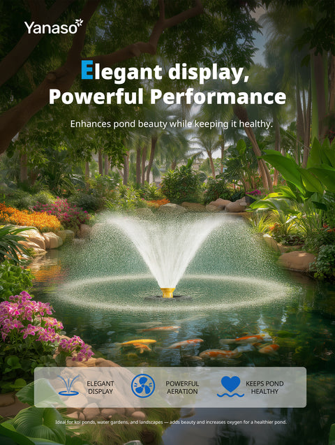 Orison Pond Fountain Aerator, 1HP 15000 GPH Fountain Pump with Timer, 15A/110V 100FT power cord, 2 Spray Patterns for Ponds & Lakes