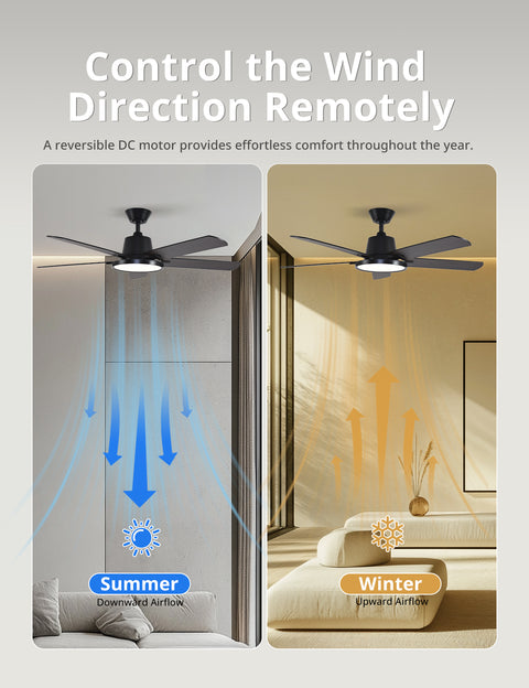 52" Orison Ceiling Fans with Lights, Low Profile Ceiling Fan with Remote/APP Control