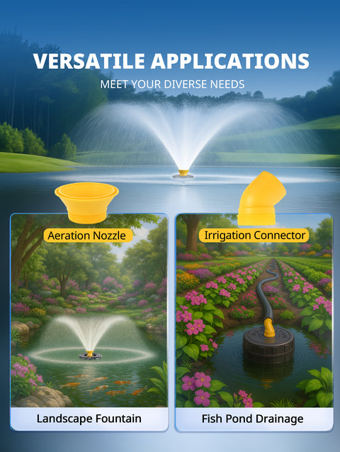 Orison Pond Fountain Aerator Pump with Timer, 50ft Power Cord, 2 Spray Patterns, Energy-Efficient Water Circulation for Ponds & Lakes