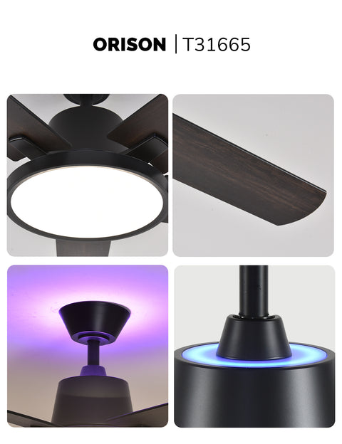 52" Orison Ceiling Fans with Lights, Low Profile Ceiling Fan with RGB Backlight, Remote/APP Control