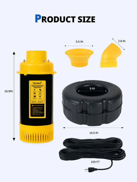 Orison Pond Fountain Aerator, 1HP 15000 GPH Fountain Pump with Timer, 15A/110V 100FT power cord, 2 Spray Patterns for Ponds & Lakes