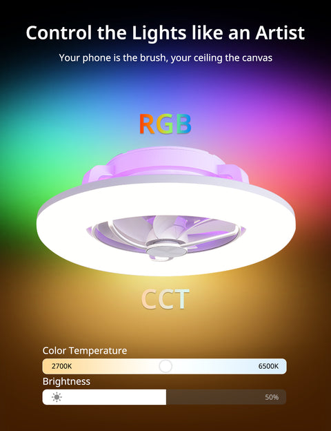 22" Orison 360° Oscillating Ceiling Fan with Light, 18° Rotating Smart RGB Backlight & Dimmable LED, Alexa & Google Compatible, APP/Remote Control