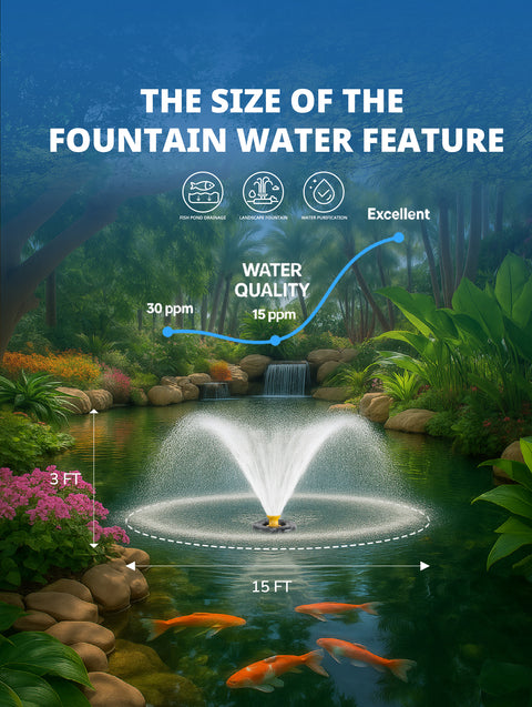 Orison Pond Fountain Aerator Pump with Timer, 50ft Power Cord, 2 Spray Patterns, Energy-Efficient Water Circulation for Ponds & Lakes