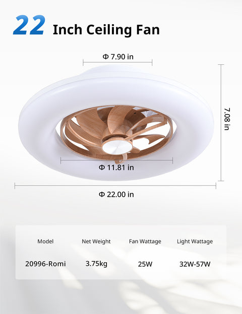 22" Orison 360° Oscillating Ceiling Fan with Light, 18° Rotating Smart RGB Backlight & Dimmable LED, Alexa & Google Compatible, APP/Remote Control