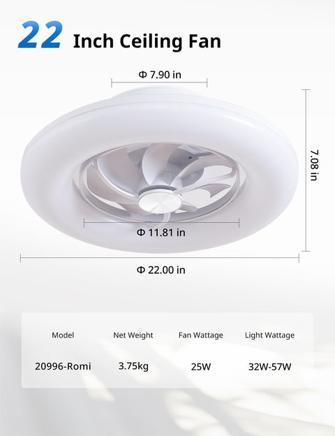 22" Orison 360° Oscillating Ceiling Fan with Light, 18° Rotating Smart RGB Backlight & Dimmable LED, Alexa & Google Compatible, APP/Remote Control