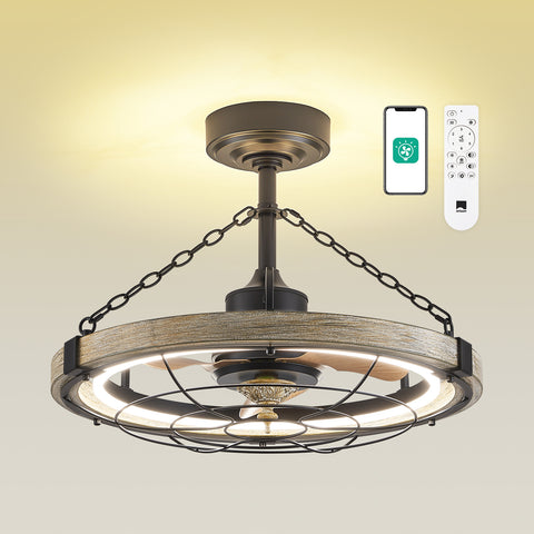 24.4" Orison Smart Caged Ceiling Fan With Lights, Dimmable LED Ceiling Light with Remote/APP Control