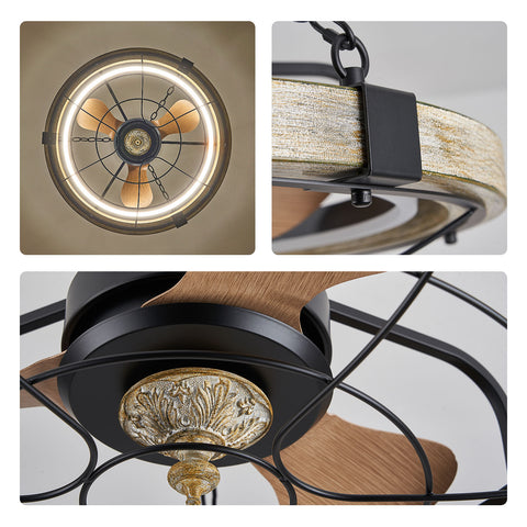 24.4" Orison Smart Caged Ceiling Fan With Lights, Dimmable LED Ceiling Light with Remote/APP Control