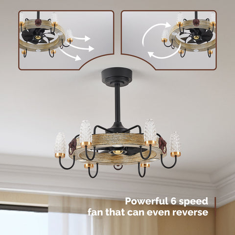 24.8" Orison Fandelier Ceiling Fan With Lights, Dimmable Rustic Fan Light with Remote/APP Control