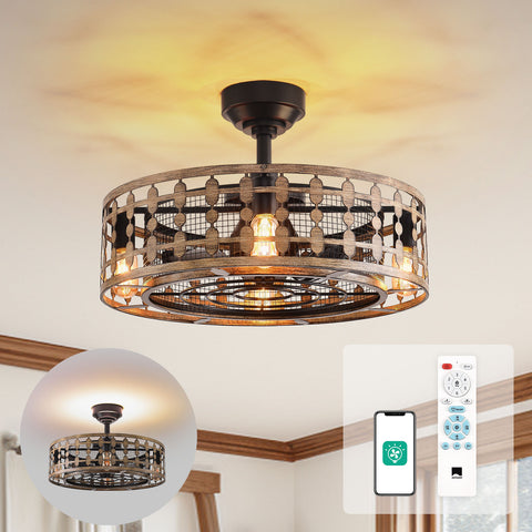 21.5" Orison Caged Ceiling Fan with Light, Fan with Dimmable Up Lights for Living Room