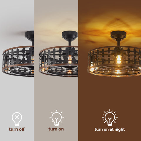 21.5" Orison Caged Ceiling Fan with Light, Fan with Dimmable Up Lights for Living Room