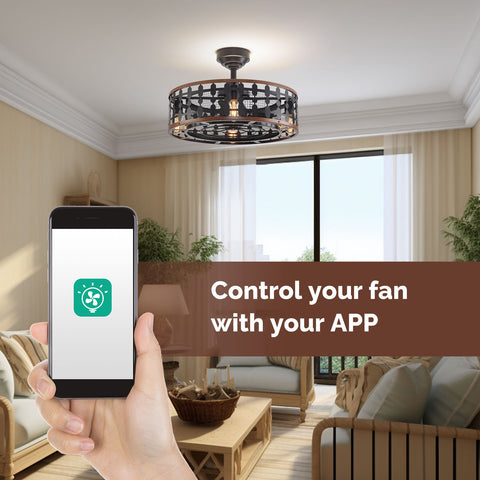 21.5" Orison Caged Ceiling Fan with Light, Fan with Dimmable Up Lights for Living Room
