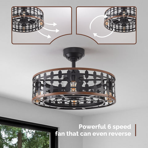 21.5" Orison Caged Ceiling Fan with Light, Fan with Dimmable Up Lights for Living Room