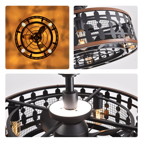 21.5" Orison Caged Ceiling Fan with Light, Fan with Dimmable Up Lights for Living Room