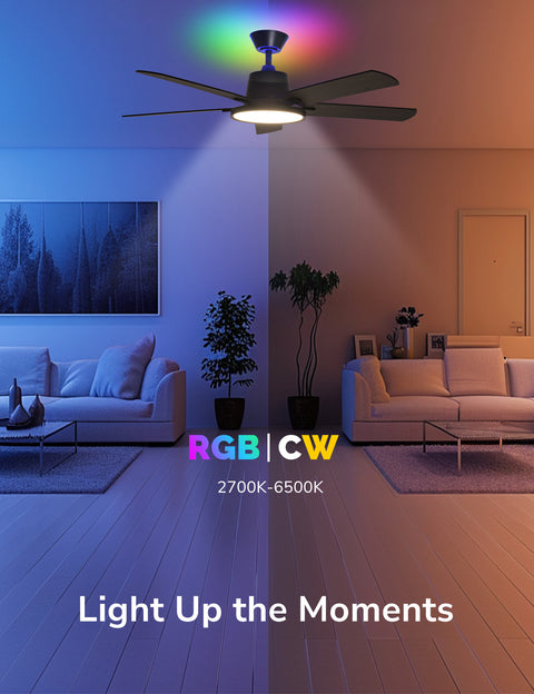 52" Orison Ceiling Fans with Lights, Low Profile Ceiling Fan with RGB Backlight, Remote/APP Control