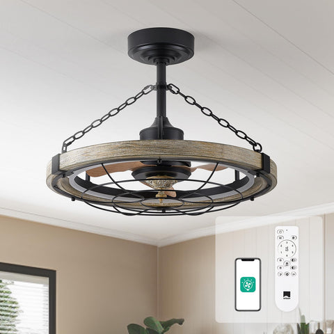 24.4" Orison Smart Caged Ceiling Fan With Lights, Dimmable LED Ceiling Light with Remote/APP Control