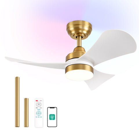 32" Orison Smart Ceiling Fans with Lights and Remote Control, Dancing RGB Light for Modern Bedroom