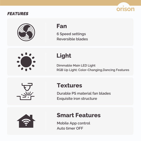 32" Orison Smart Ceiling Fans with Lights and Remote Control, Dancing RGB Light for Modern Bedroom