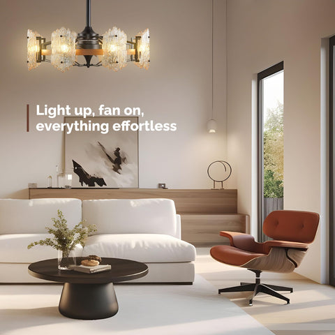 28" Orison Retro Caged Ceiling Fan with Lights, APP/Remote Control with 8 Bulbs