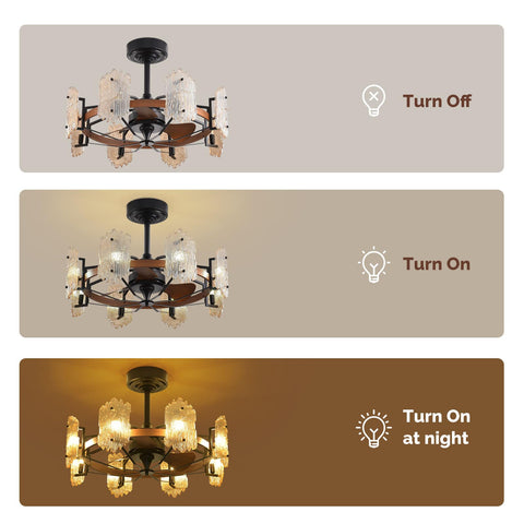 28" Orison Retro Caged Ceiling Fan with Lights, APP/Remote Control with 8 Bulbs