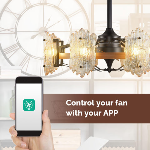 28" Orison Retro Caged Ceiling Fan with Lights, APP/Remote Control with 8 Bulbs