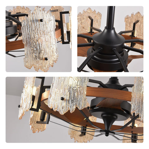 28" Orison Retro Caged Ceiling Fan with Lights, APP/Remote Control with 8 Bulbs