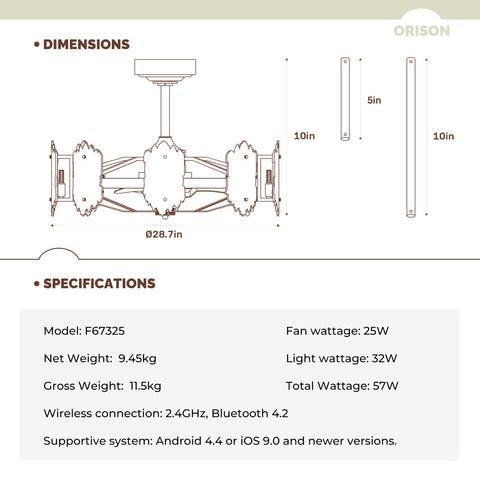 28" Orison Retro Caged Ceiling Fan with Lights, APP/Remote Control with 8 Bulbs