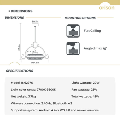 24.8" Orison Vintage Adjustable Directional Ceiling Fan with Light and Remote/APP Control