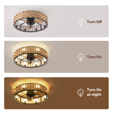 24" Orison Flush Mount Ceiling Fan With Light With 8 Bulbs - APP/Remote Control