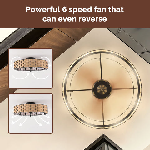 24" Orison Flush Mount Ceiling Fan With Light With 8 Bulbs - APP/Remote Control