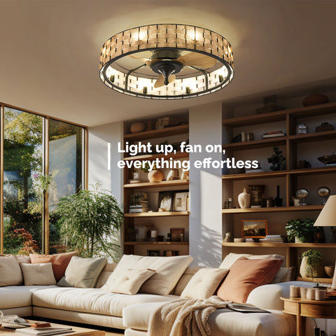 24" Orison Flush Mount Ceiling Fan With Light With 8 Bulbs - APP/Remote Control