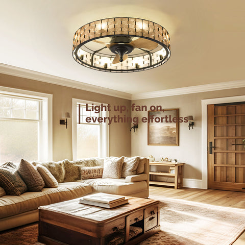 24" Orison Flush Mount Ceiling Fan With Light With 8 Bulbs - APP/Remote Control