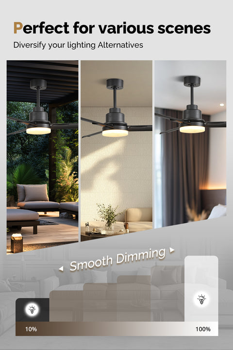 52" Orison Outdoor Ceiling Fan with Lights and Remote Control, Wet Rated Waterproof Gazebo Fan for Porch Patios Pavilion