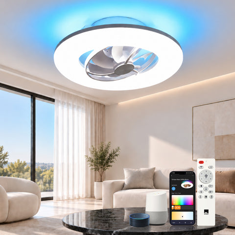 22" Orison 360° Oscillating Ceiling Fan with Light, 18° Rotating Smart RGB Backlight & Dimmable LED, Alexa & Google Compatible, APP/Remote Control