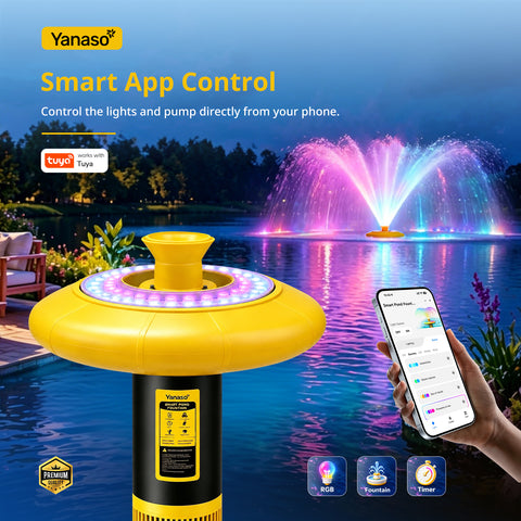 Orison Pond Fountain Aerator with RGB Lights, 1HP 15000 GPH Floating Fountain Pump for Pond & Lake, APP & Remote Control