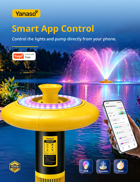 Orison Pond Fountain Aerator with RGB Lights, 1HP 15000 GPH Floating Fountain Pump for Pond & Lake, APP & Remote Control
