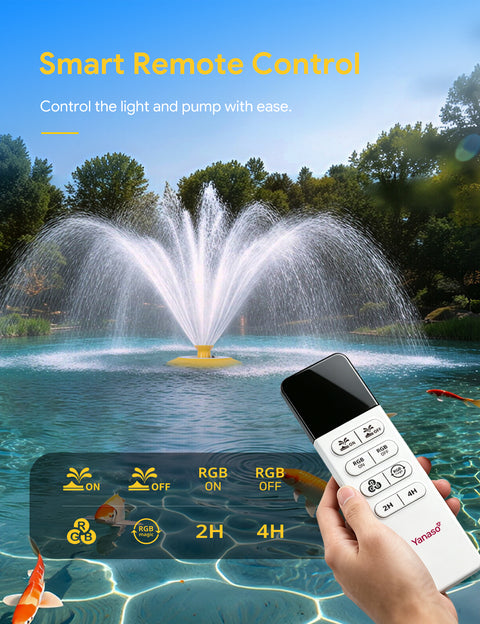 Orison Pond Fountain Aerator with RGB Lights, 1HP 15000 GPH Floating Fountain Pump for Pond & Lake, APP & Remote Control