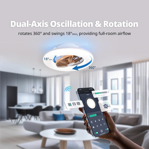 22" Orison 360° Oscillating Ceiling Fan with Light, 18° Rotating Smart RGB Backlight & Dimmable LED, Alexa & Google Compatible, APP/Remote Control