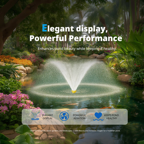 Orison Pond Fountain Aerator, 1HP 15000 GPH Fountain Pump with Timer, 15A/110V 100FT power cord, 2 Spray Patterns for Ponds & Lakes