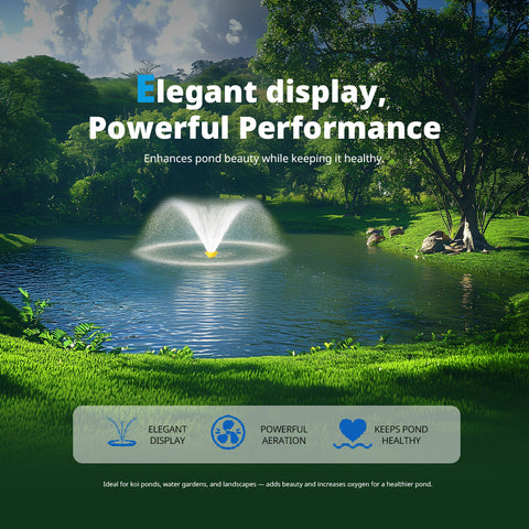 Orison Pond Fountain Aerator Pump with Timer, 50ft Power Cord, 2 Spray Patterns, Energy-Efficient Water Circulation for Ponds & Lakes