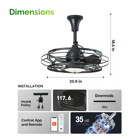 21" Orison Outdoor Ceiling Fan with Light, Gazebo Fans for Pergolas